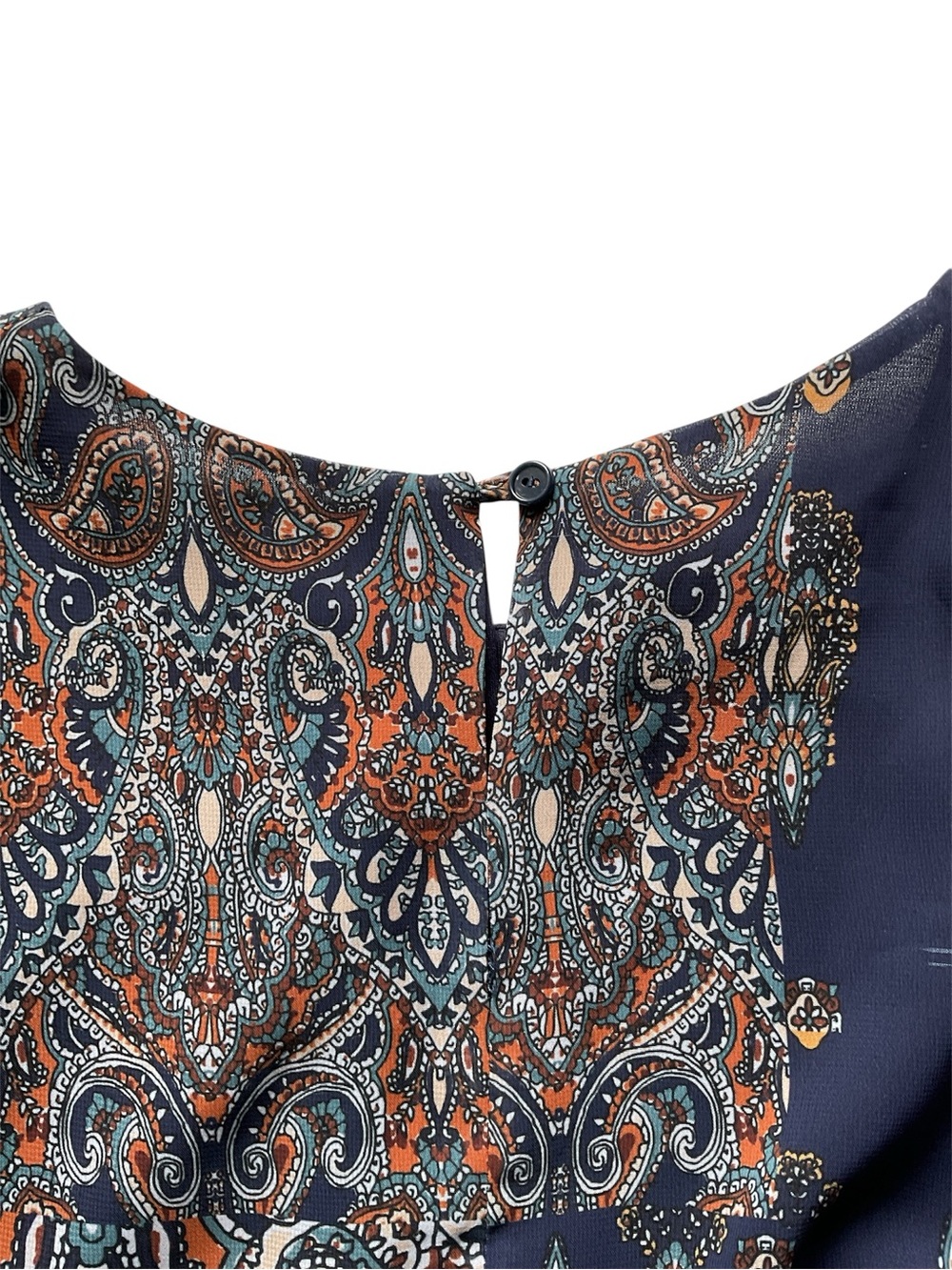 Lizzie Blue Navy Paisley Long-Sleeve Ruffle-Hem Dress, size 38 - Picture 5 of 9